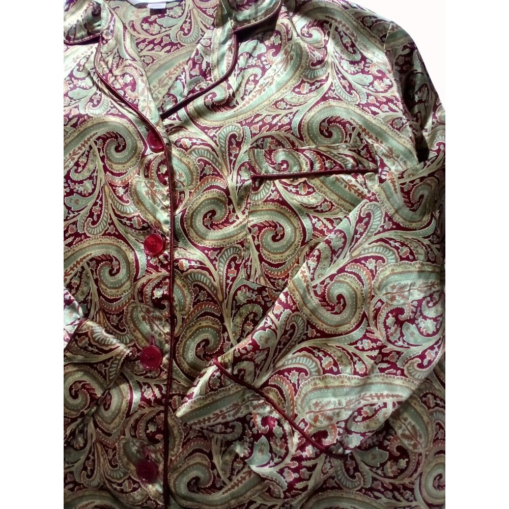 Victorias Secret Gold Burgundy 2 Pc Pajama Set L XL Menswear Button Top Shorts - Picture 10 of 15